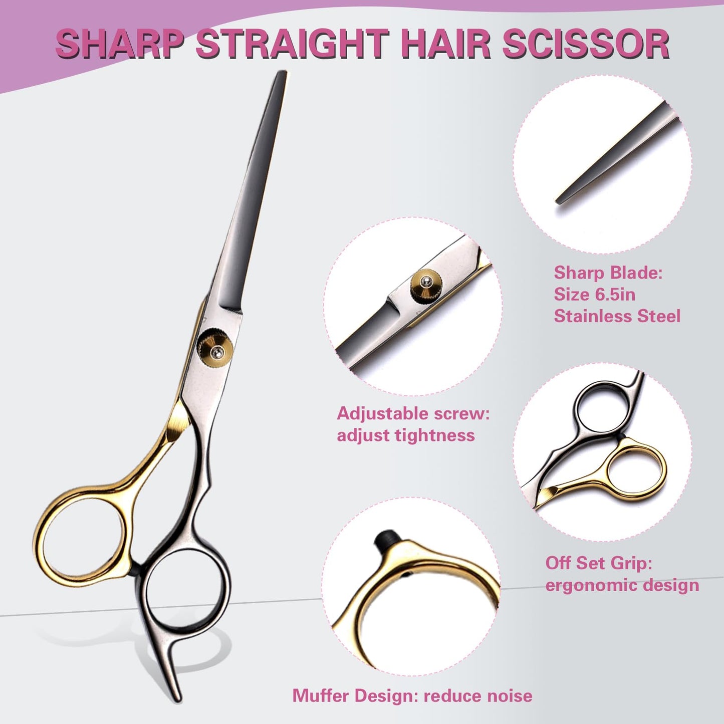 Hair Cutting Scissors Kit 11PCS, Hair Scissors Professional Haircut Scissors Japanese Stainless Steel Hair Shears, Thinning Shears, Haircut Accessories in Leather Case for Salon/Home (Black - Gold)