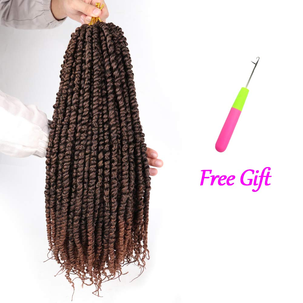 Pre-twisted Passion Twist Hair 18 Inch Pre Looped Passion Twist Crochet Hair for Women 6 Packs Afro Kinky Spring Twist Synthetic Crochet Braids Hair Extension (18Inch,T30)
