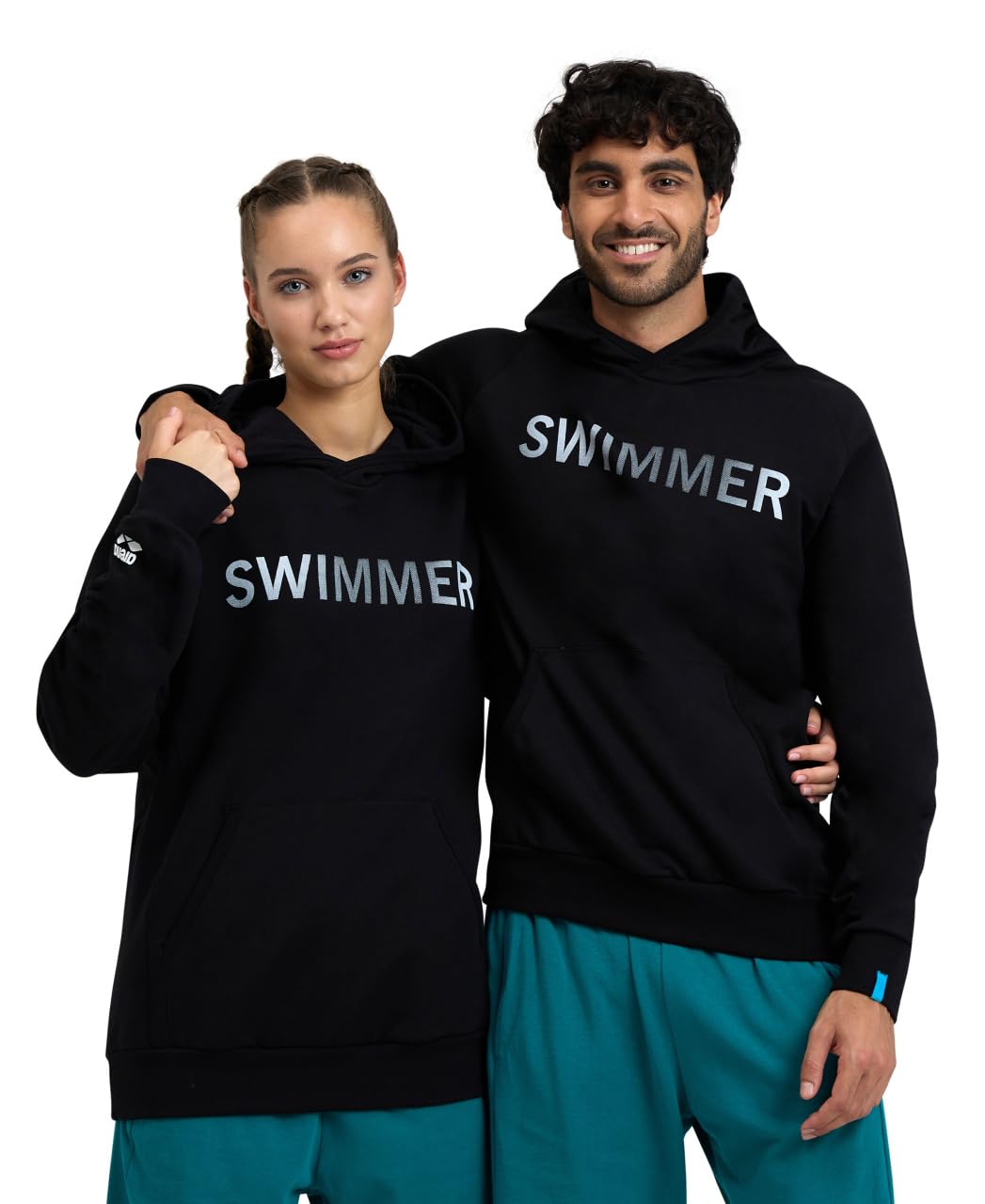 ARENA Unisex Adults Logo Swimmer Hooded Cotton Sweatshirt Men’s and Women’s Long Sleeve Regular Fit Hoodie Active Pullover Top, Black, X-Large