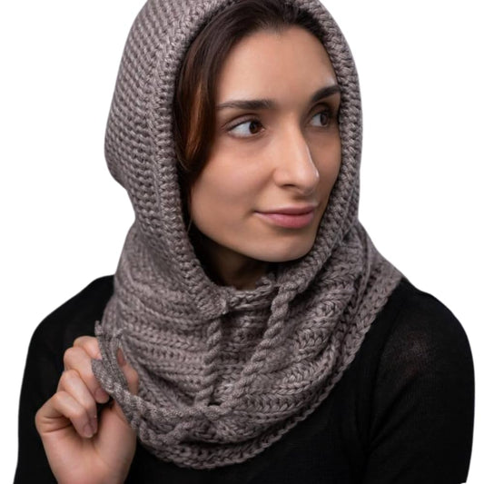 13Yellow Knitted balaclava for women Winter knit hooded scarf Wool womens hooded scarf hat