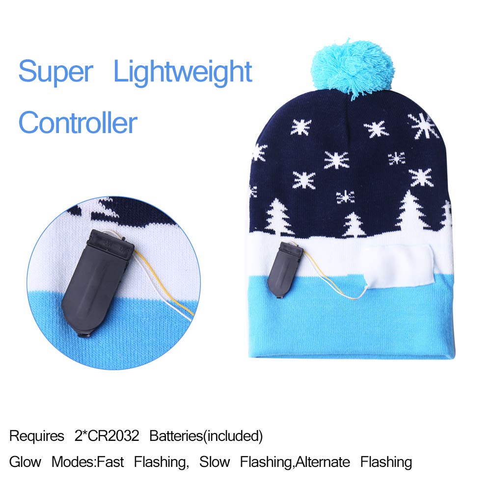 2 Pack LED Light Up Hat Beanie Knit Cap, Unisex Winter Snow Hat Sweater Ugly Holiday Hat Party Beanie Cap,with 6 Colorful Lights LED