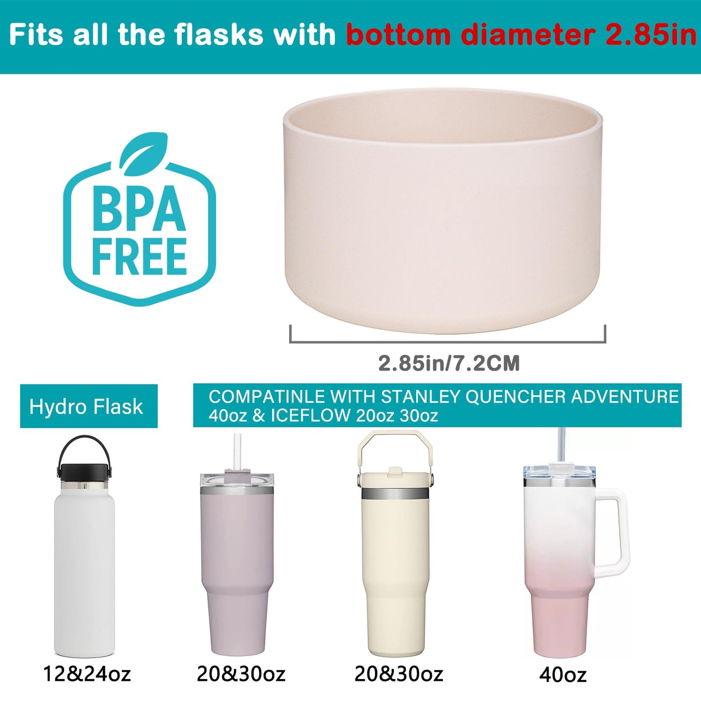 HEYSKAY 2pcs Protective Flask Silicone Boot Base for Stanley Quencher Adventure 40oz & Stanley IceFlow 20oz 30oz Tumbler, and Compatible with 12-24oz Hydro Sport Water Bottles,Yeti and More