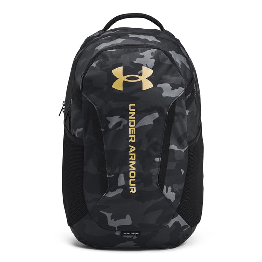 Under Armour Unisex-Adult Hustle 6.0 Backpack, (001) Black/Black/Metallic Gold, One Size Fits Most