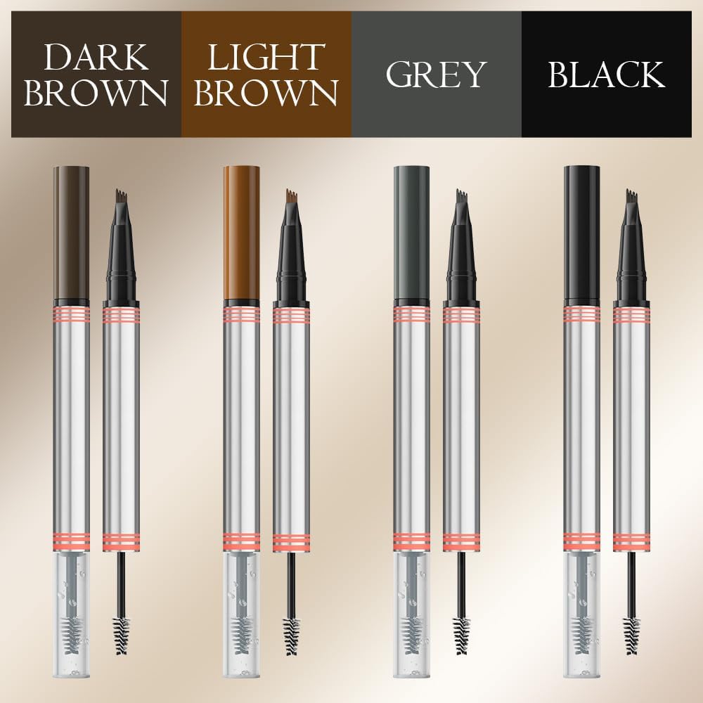 2024 New 2-in-1 Eyebrow Pencil with Gel,Waterproof Magic Eyebrow Pencil,Dual-Ended 3D Microblading Eyebrow Pen with 4 Tip & Eyebrow Brush, Makeup Long-Lasting Eyebrow Pen for Women (Light Brown)