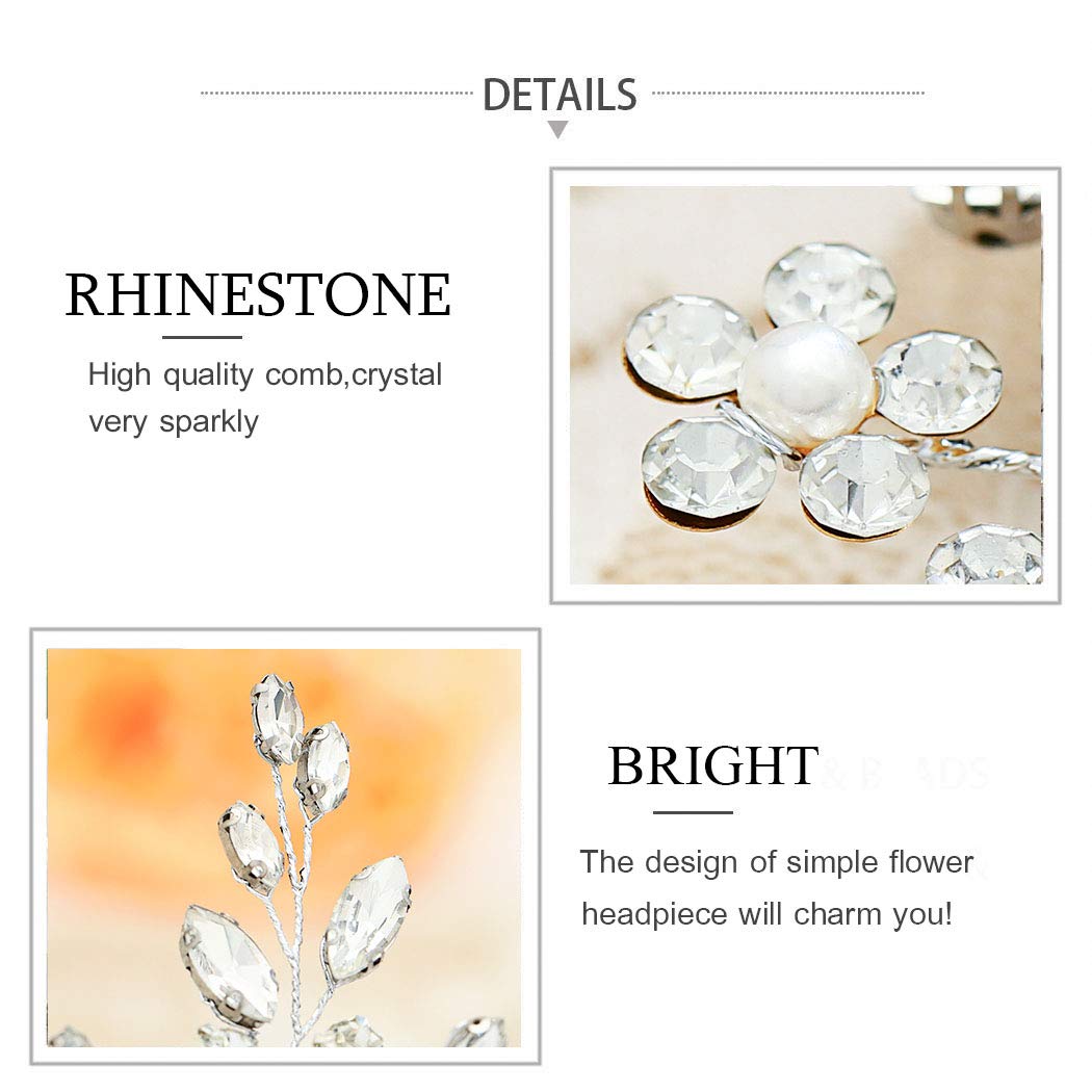 Catery Crystal Bridal Hair Combs Rhinestones Hairpieces Flower Wedding Clips Accessories for Brides and Women Pack of 1(Silver)