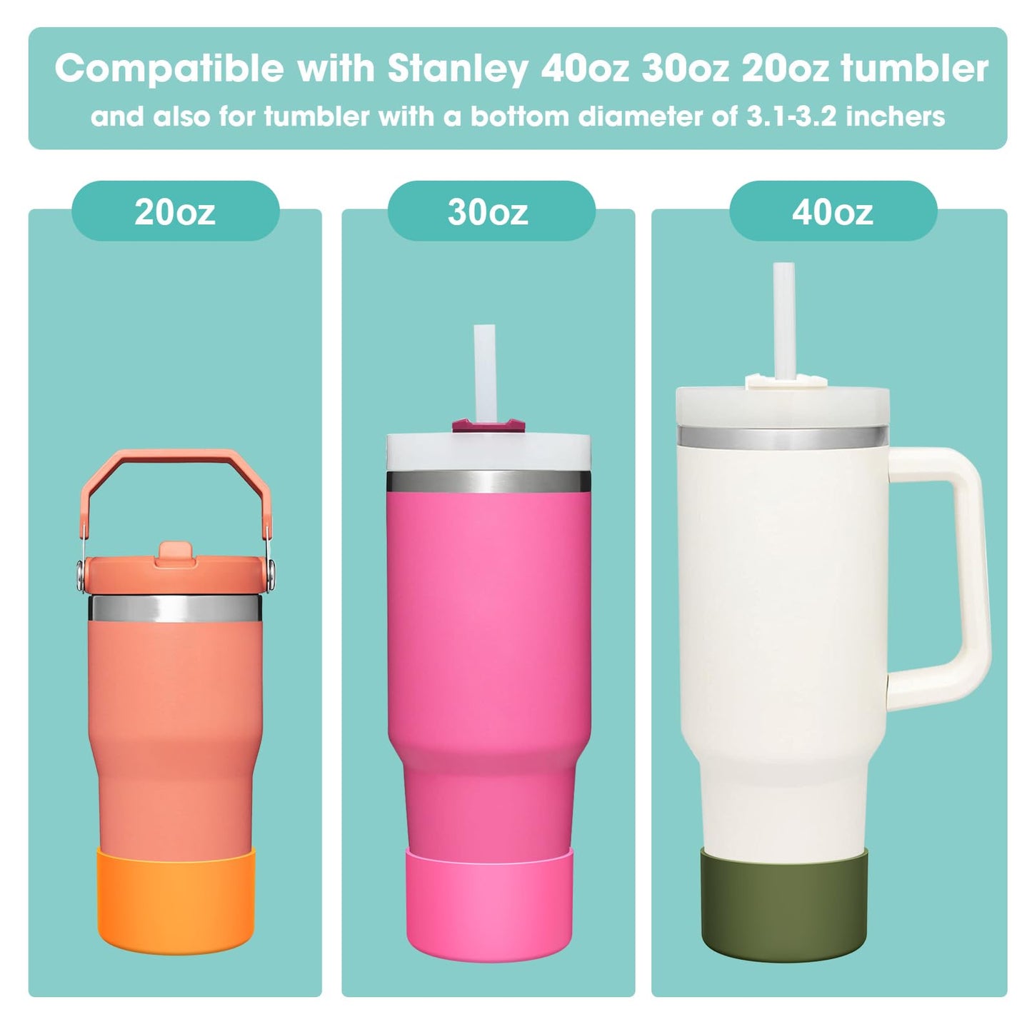 Upgrade 2PCS Protective Silicone Boot Bumper for Stanley Quencher Adventure 40oz 30oz IceFlow 20oz 30oz Tumbler, Water Bottle Bottom Sleeve Cover Accessories for Stanley Mug Cup(Army Green)