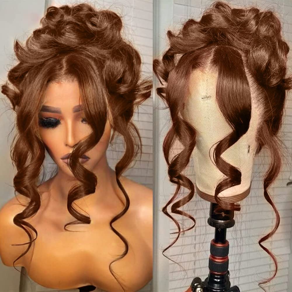 200 Density 13X6 Chocolate Brown Body Wave Lace Front Wigs Human Hair 13x6 HD Transparent Lace Front Wigs For Women Auburn Brown Colored with Baby Hair Glueless Wigs Human Hair Full And Thick 18 Inch