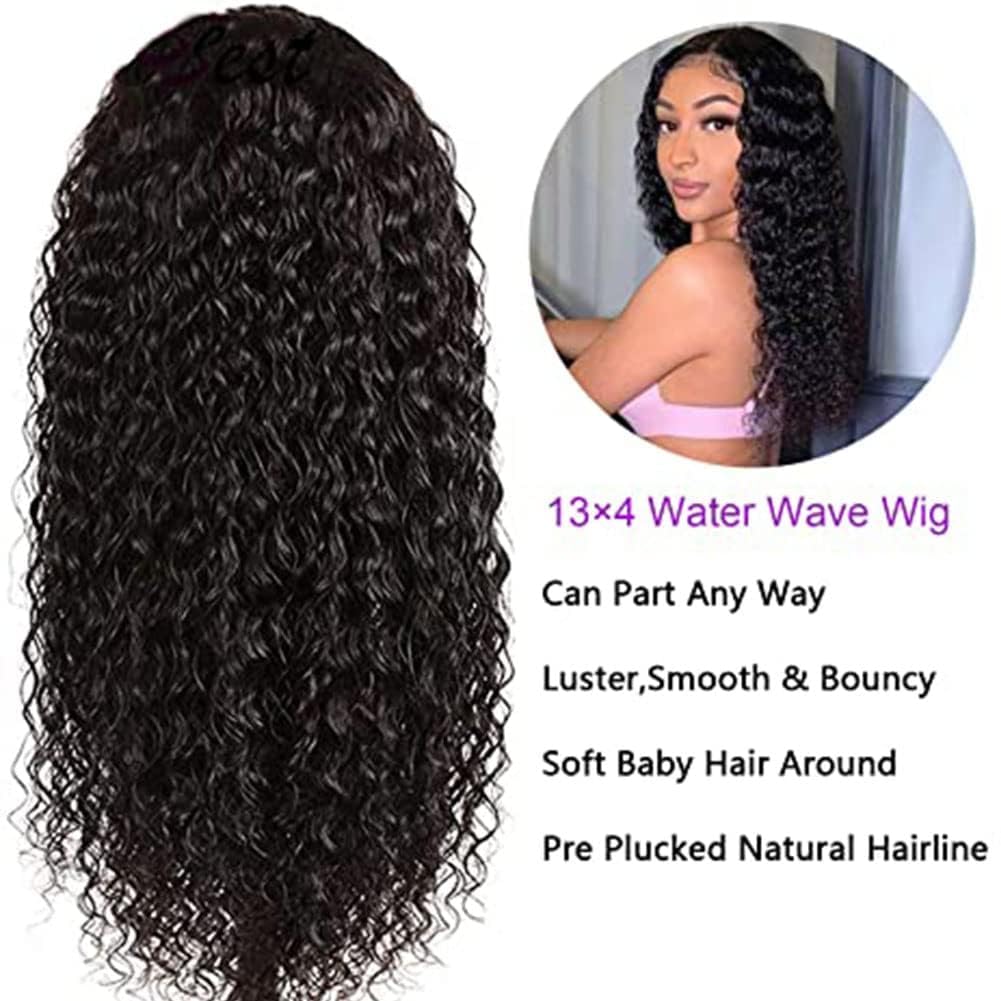 13x4 Water Wave Lace Front Wigs Human Hair Pre Plucked Glueless Wigs for Black Women 180 Density Curly Human Hair Wig Wet and Wavy Lace Frontal Wigs Human Hair With Baby Hair Wig (Natural, 28inch)