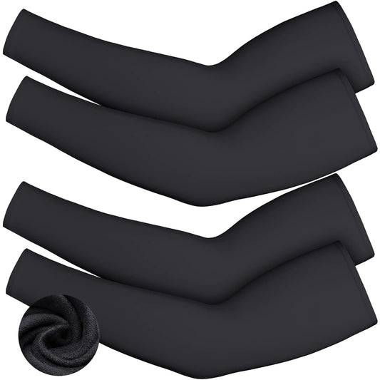 4 Pieces Thermal Arm Warmer Compression Arm Sleeve for Men Women Outdoor Winter Activities Cycling Basketball Running (Black, Small)