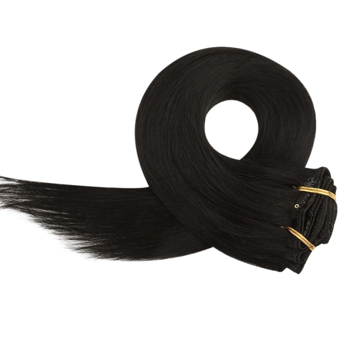 Full Shine Clip in Hair Extensions Real Human Hair Black Thick Human Hair Clip in Extensions Black Clip in Hair Extensions Black Women Full Head Extra Volume 16 Inch 7 Pcs 135 G