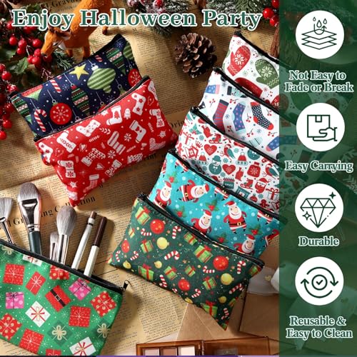 SilTriangle 24 Pieces Makeup Bags Bulk Canvas Cosmetic Bags Purse Organizer Zipper Cosmetic Pouch Portable Travel Toiletry Pouch for Women Men Gifts, 7 x 4 Inch (Christmas)