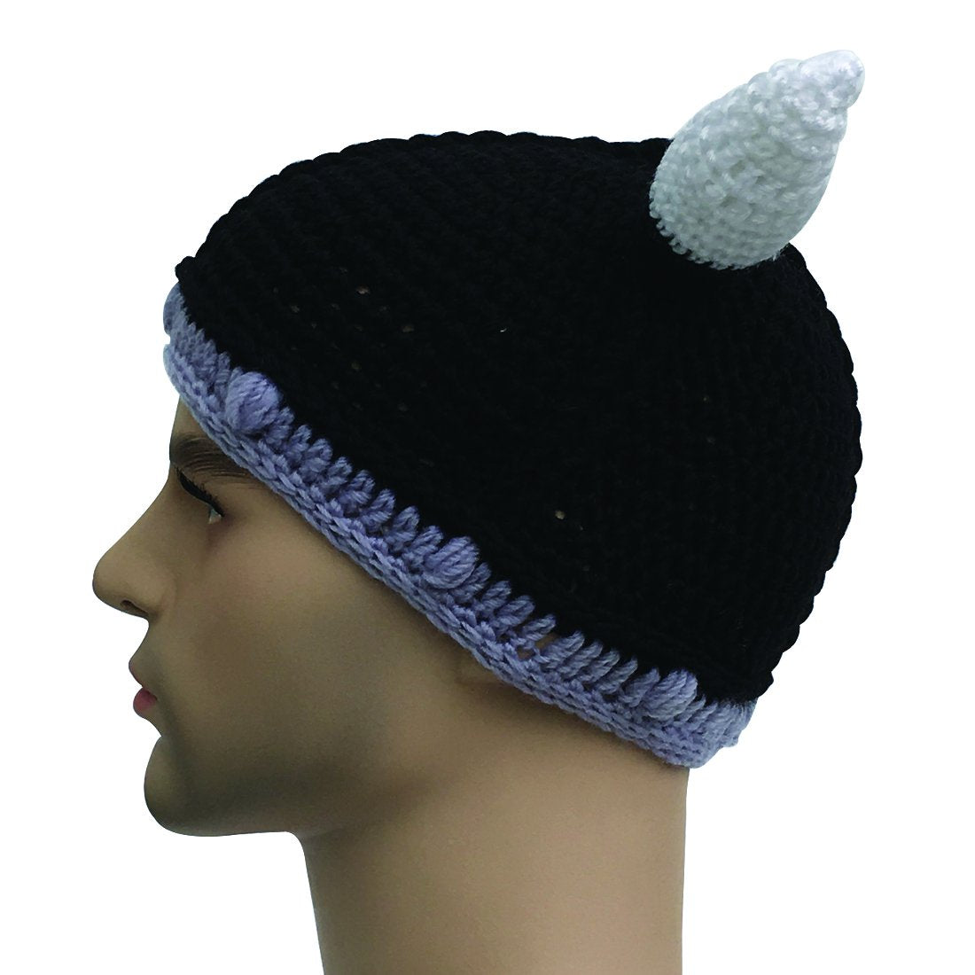 Kafeimali Unisex Barbarian Knight Knit Hat Viking Horns Beanie Funny Caps (Black)