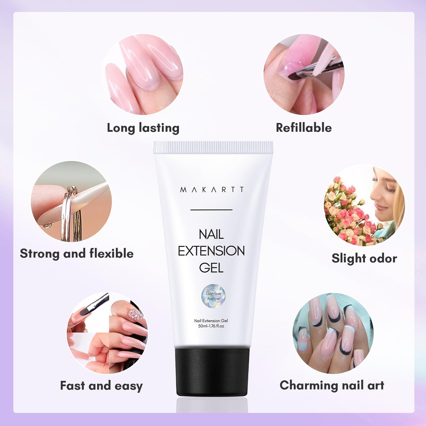 Makartt Poly Nail Gel - Giltter Mixed 50ML Builder for Shiny-Looking, Strengthener 3D Diy Hard Gel Manicures Salon or Home-Lustrous Aurora
