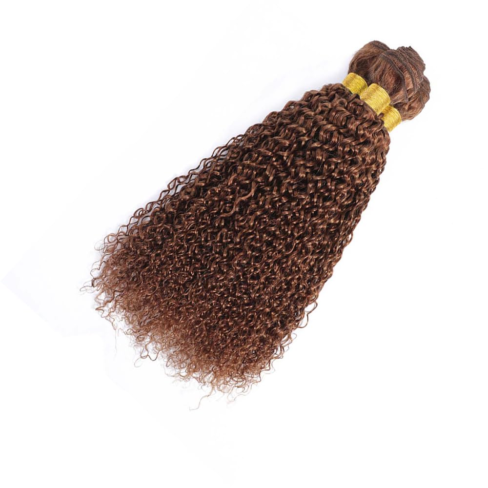 #30 Brown Deep Curly Weave Bundles Human Hair Color 30 Brown Kinky Curly Bundles Brazilian Human Hair Double Weft Remy Hair Extensions Wet and Wavy Bundles for Black Women 24 26 28 inch