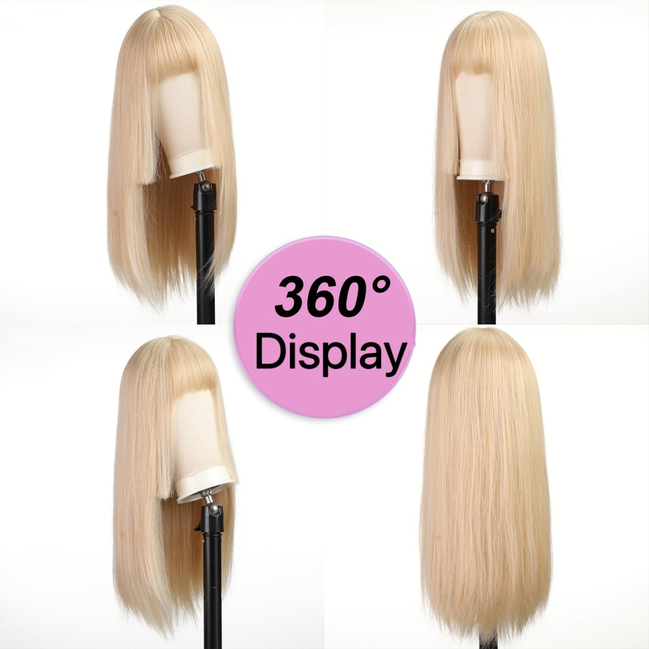 Getshow Light Blonde Wigs for Women Straight Long Wig with Bangs Natural Synthetic Hair