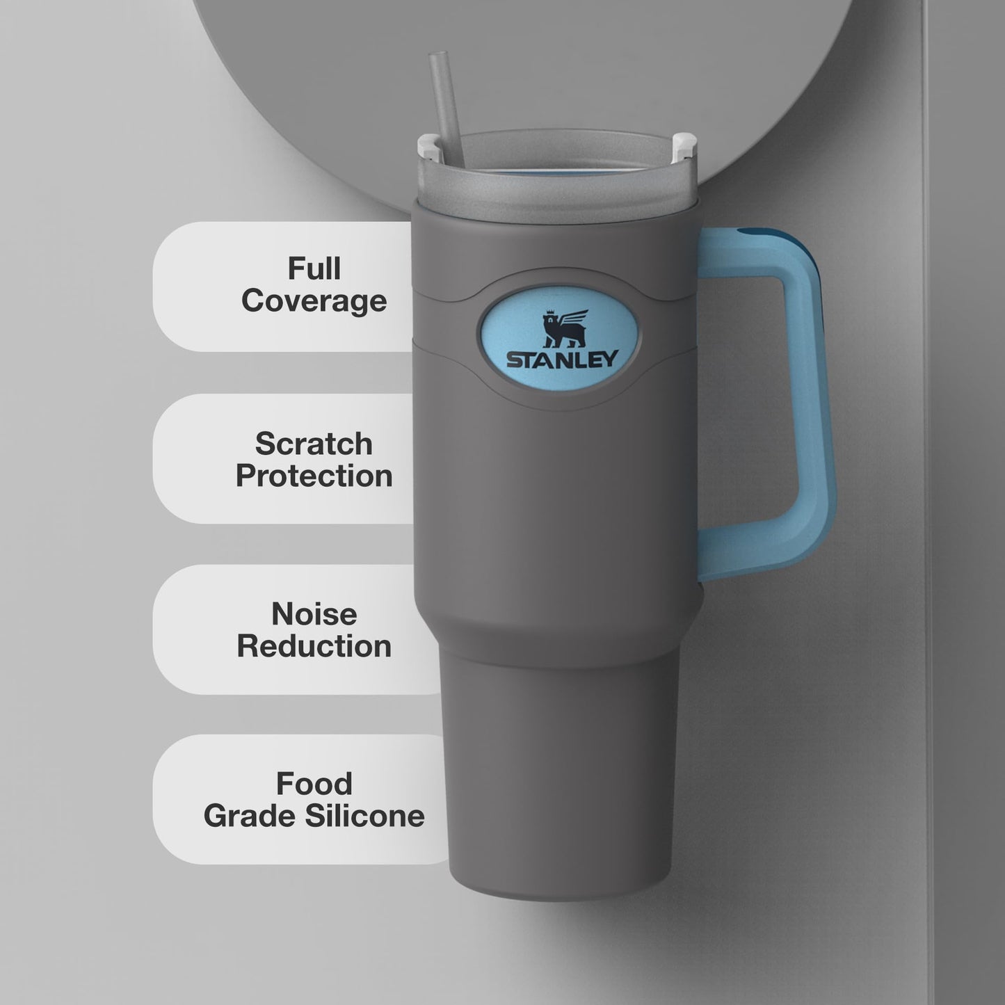 ENCASED Silicone Protector Boot Compatible with Stanley 40oz Quencher Tumbler with Handle, Full Body Sleeve Case (Gray)