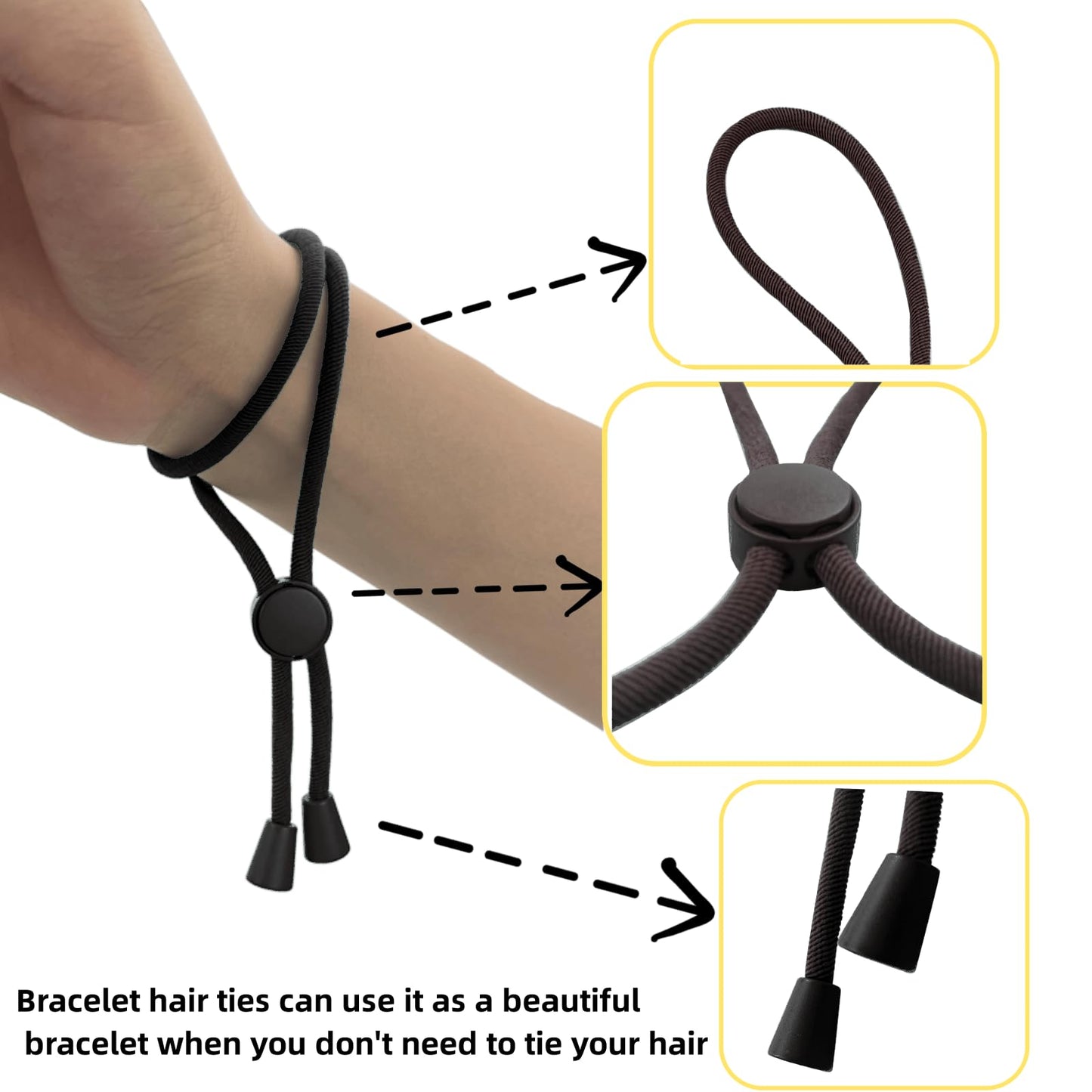 Adjustable Hair Ties for Thick, Curly Hairstyles - Afro Puffs, Ponytails, Locs, Pineapples for Black Women and Girls (Pack of 6)