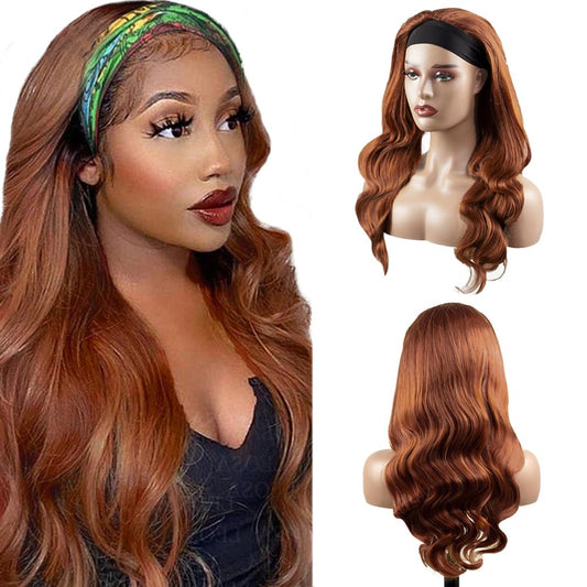 32 Inch #30 Brown Headband Wigs Human Hair Light Brown Body Wave Headband Wigs 150% Density Brazilian Virgin Hair Glueless None Lace Front Wigs Full Head Machine Made Half Wigs For Women
