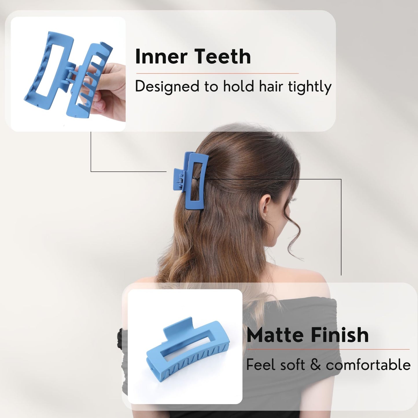 12 Pcs Blue Large Square Hair Claw Clips for Women, 4.3-Inch Matte Rectangle Claw, Strong Hold Non-slip Hair Clips for Thick & Thin Hair