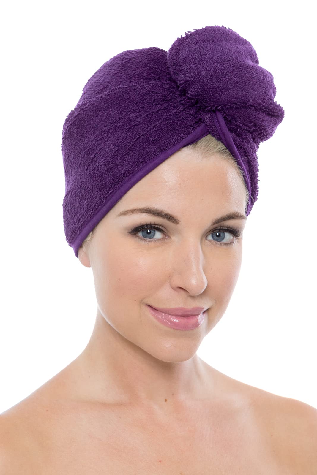 Texere Women's Rayon and Cotton Terry Spa Hair Towel - Quick Dry, Absorbent and Lightweight Hair Wrap Towel with Loop and Twist Closure (Tya, Purple, U)