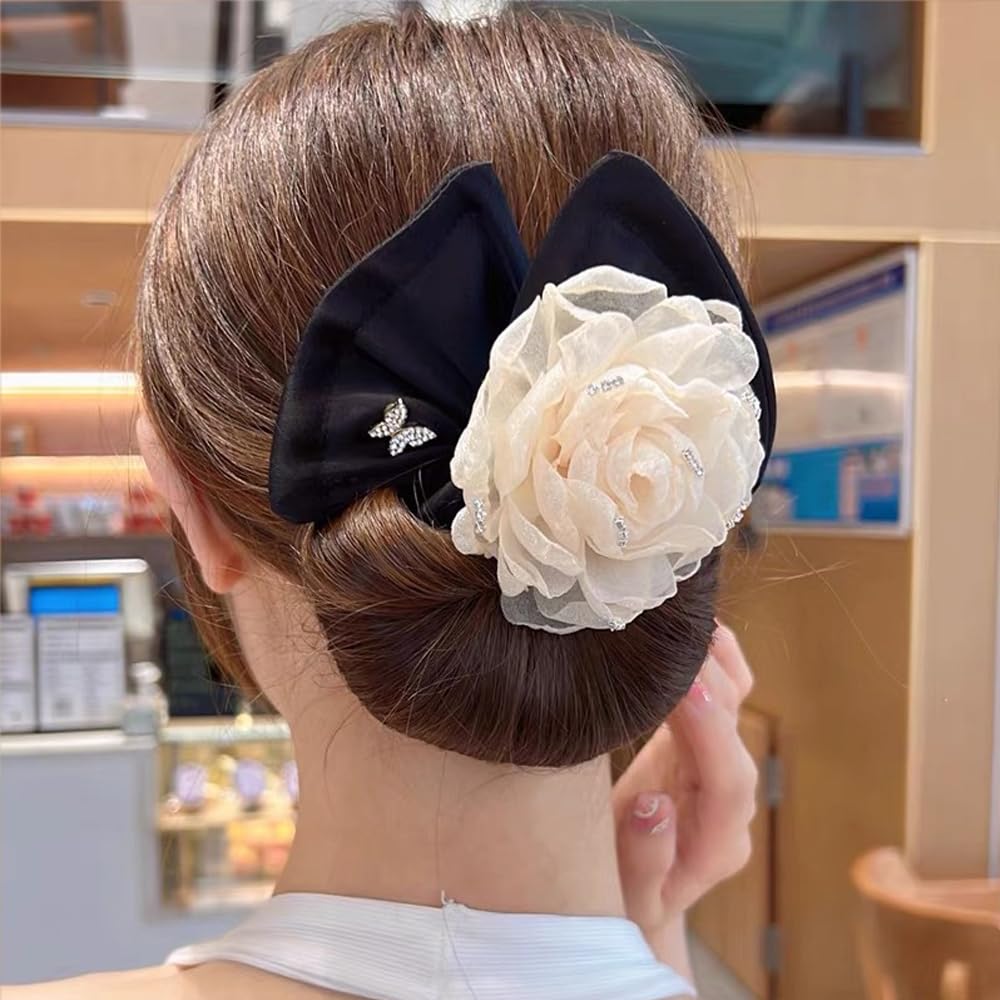 3 PACK Flexible Camellia Flower Hair Bun Makers for Women - Fashion Hair Wraps for Quick Buns, Twists, and Donut Styles