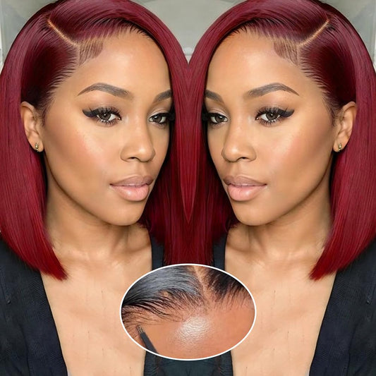 GUDOZO 99J Burgundy Bob Wig Human Hair 12 Inch 9x6 HD Lace Front Glueless Wigs Human Hair Pre Plucked Pre Cut 200% Density Short Straight Bob Wigs for Black Women