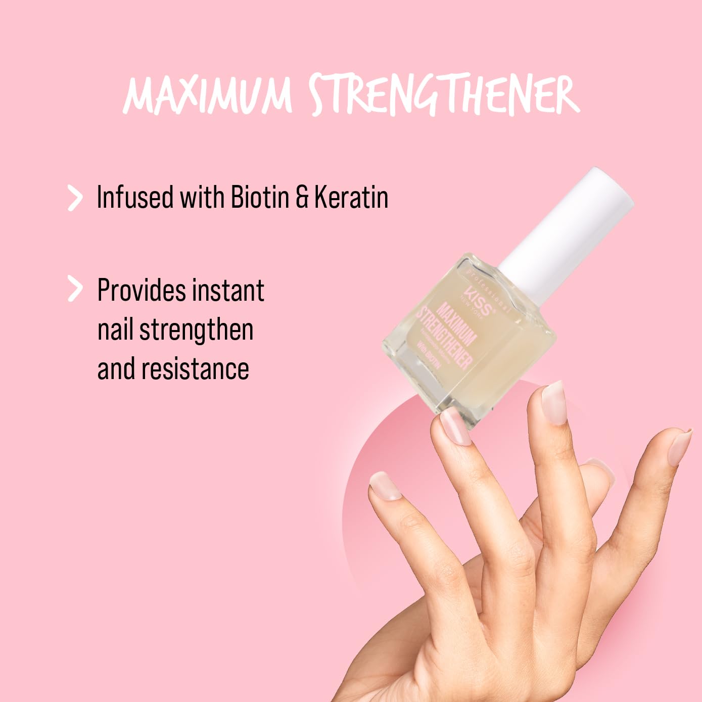 Kiss New York Nail Strengthening Treatment, Maximum Strengthener for Thin, Cracked, Split Nails, Infused with Biotin and Keratin, Made in Korea