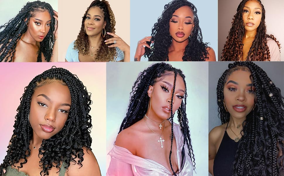 Goddess Box Braids Crochet Hair With Curly Ends 8 Packs-12 Inch Crochet Hair for Black Women Bohomian Crochet Box Braids (1b/30/27, 12inch)