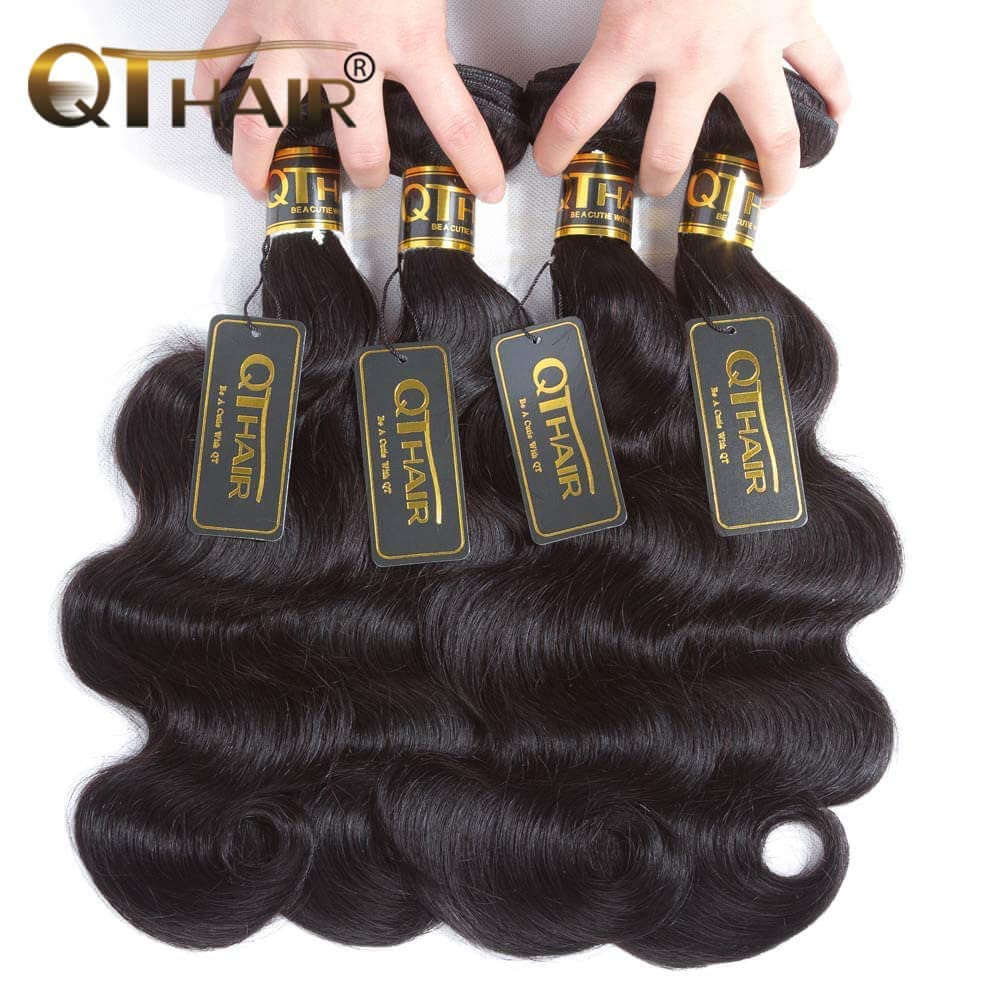 QTHAIR 16A Brazilian Virgin Hair Long Body Wave Bundles Human Hair 32 30 28 26inch Natural Black 100% Unprocessed Brazilian Human Hair Bundles Body Wave Human Hair for Black Women