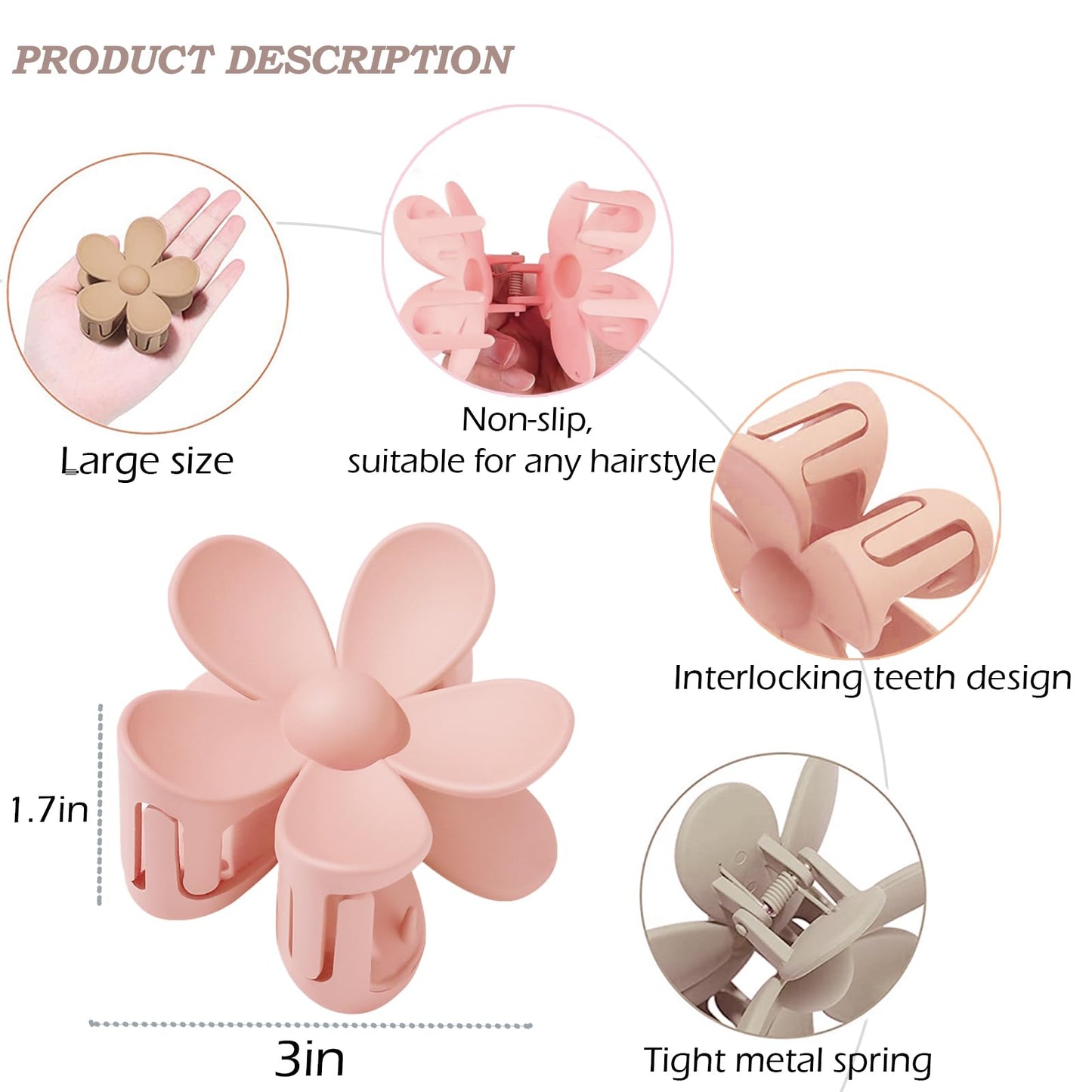Flower Hair Clips Big Hair Claw Clips 8PCS Large Daisy Hair Clips Matte Claw Clips Strong Hold Jaw Claw Clips Thick Thin Hair for Women Girls 8Colors
