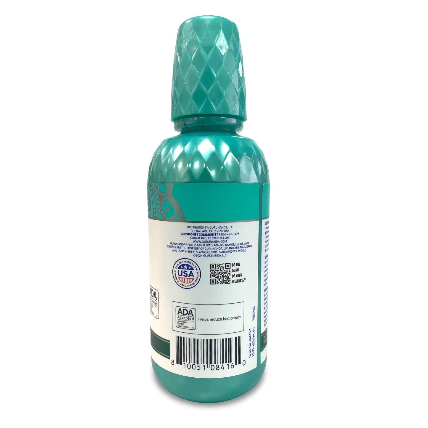 GuruNanda Fresh Breath Mouthwash, ADA-Accepted, Alcohol & Fluoride-Free, Sodium Chlorite, Essential Oils & Vitamins, 12-Hrs Fresh Breath, Wild Mint, 16 oz