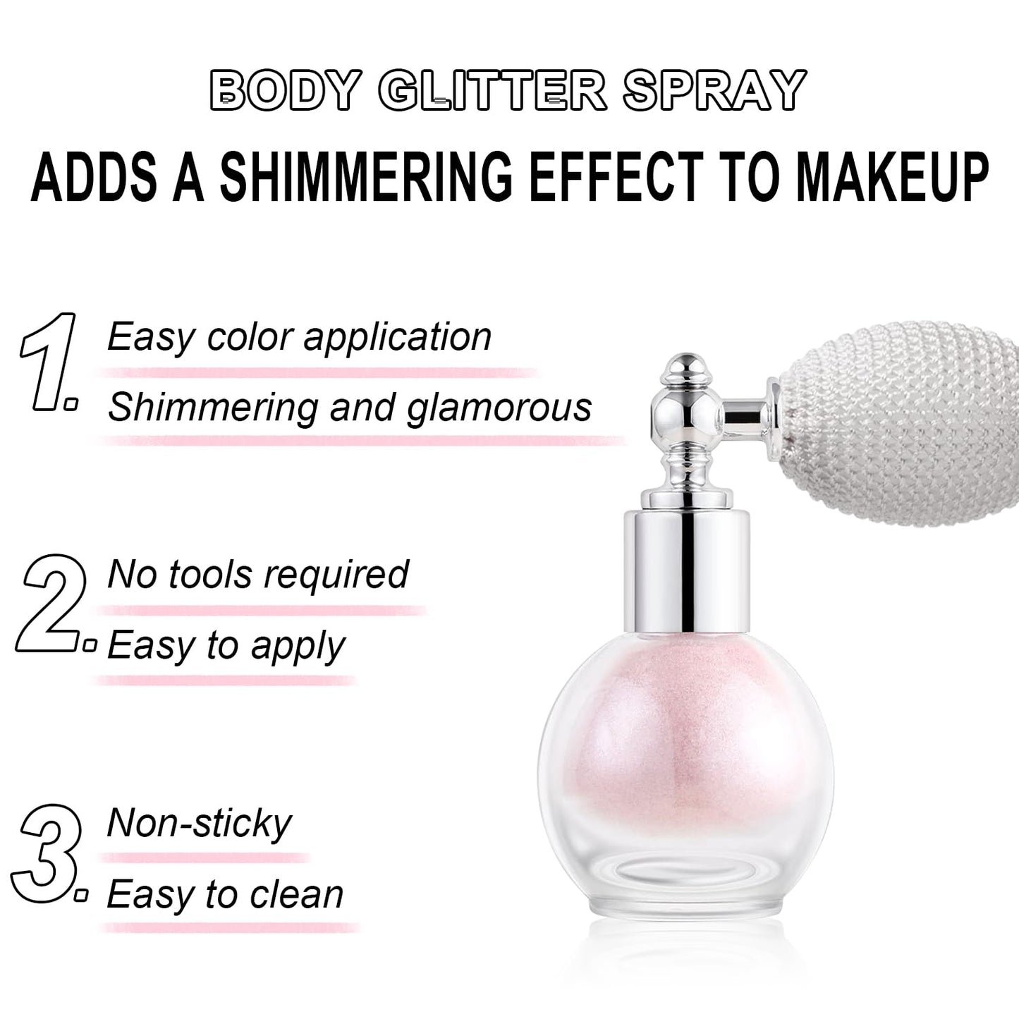 Hair and Body Glitter Spray, Holographic Glitter Highlighter Powder, Face Body Clothes Shiny Glitter, Loose Shimmer Hairspray Festival Rave Prom Accessories (Nude Pink)