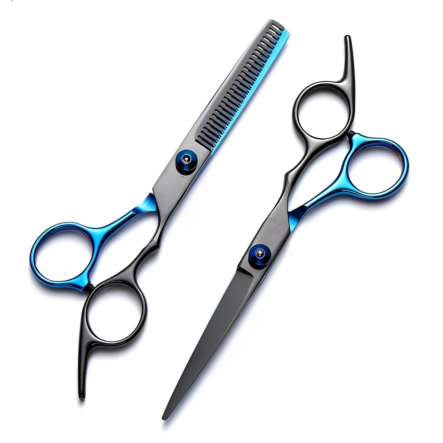 Hair Cutting Scissors Kit 11PCS, Hair Scissors Professional Haircut Scissors with Stainless Steel Hair Shears, Thinning Shears, Haircut Accessories in Leather Case for Salon/Home (Black - Blue)