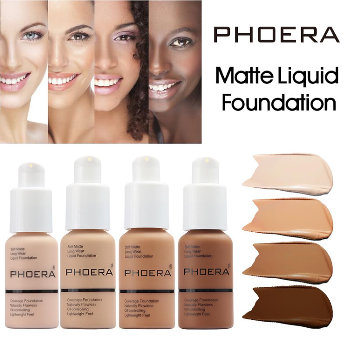 2 Pack PHOERA Foundation, Long-Lasting Waterproof Oil Control Concealer Flawless Soft Matte Liquid Foundation.106 - Warm Sun