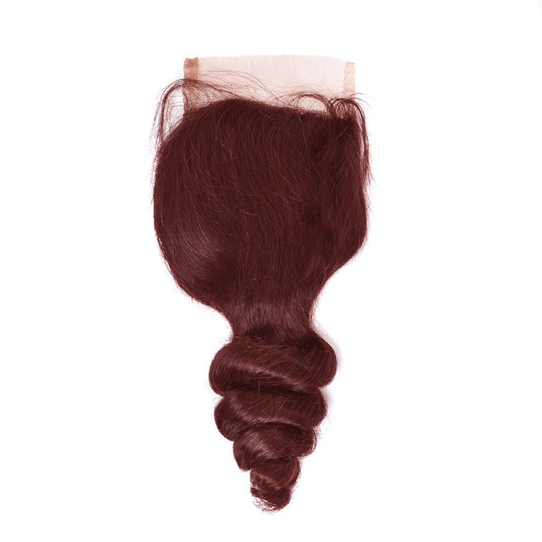 99J Burgundy Loose Deep Wave Human Hair Wefts 3 Bundles With 4x4 Lace Closure Brazilian Hair Extentions Red Wine Color Free Part 4x4 Hand tied Lace Closure (14"16"18"+14"closure, Burgundy/99J)