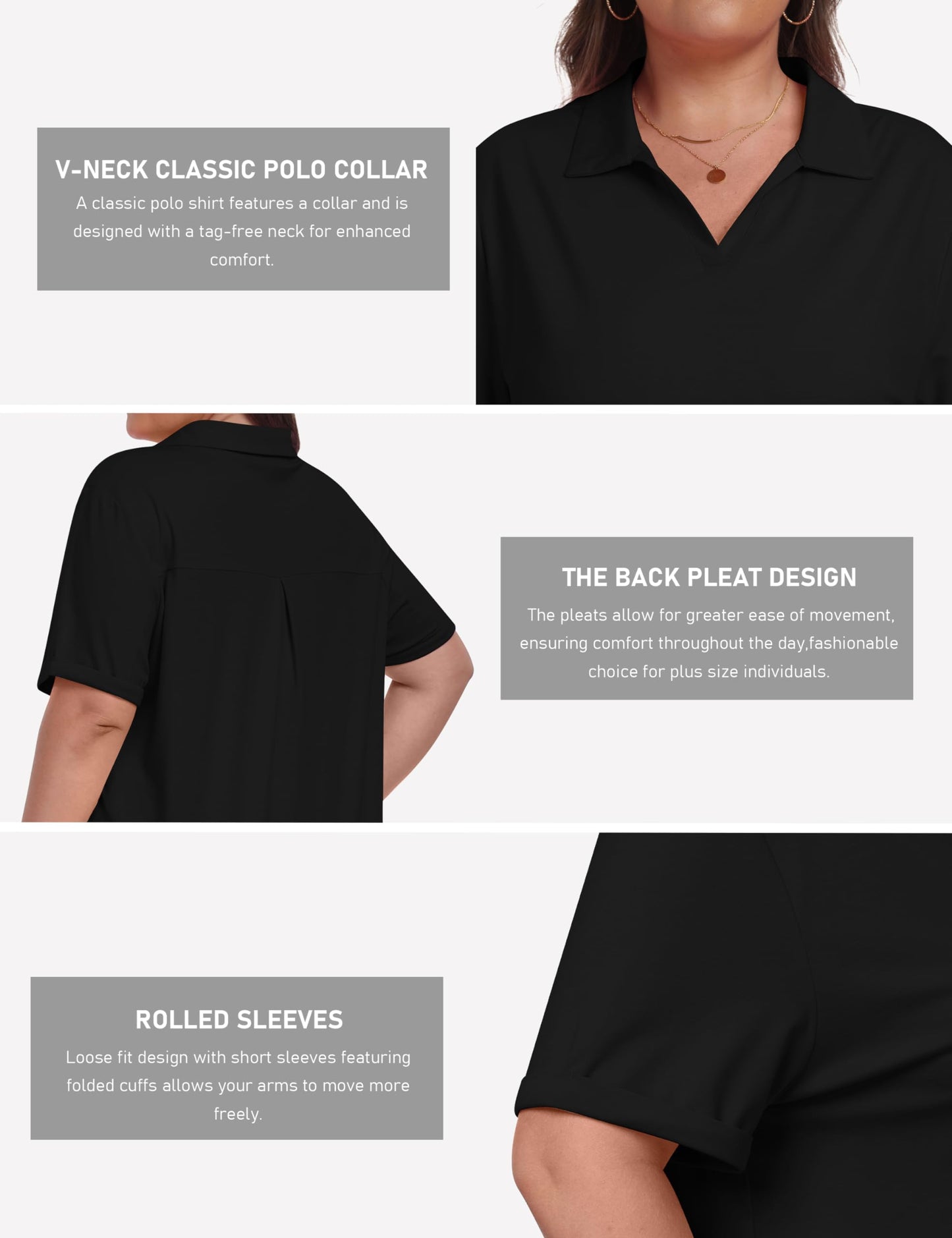 MoFiz Golf Shirts for Women Plus Size V-Neck Collared Athletic Polo Shirt Short Sleeve Tennis T-Shirt Oversized Cooling Yoga Active Tops 3XL Black