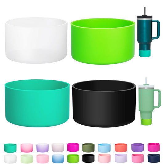 LONPARRY 4-Pack Silicone Boot for Stanley Cup Quencher IceFlow Rubber Bottom Sleeve Protector for Stanley Tumbler HydroFlask Car Travel Cup Bottle Bottom (Clear+Black+Grass Green+Malachite Green)