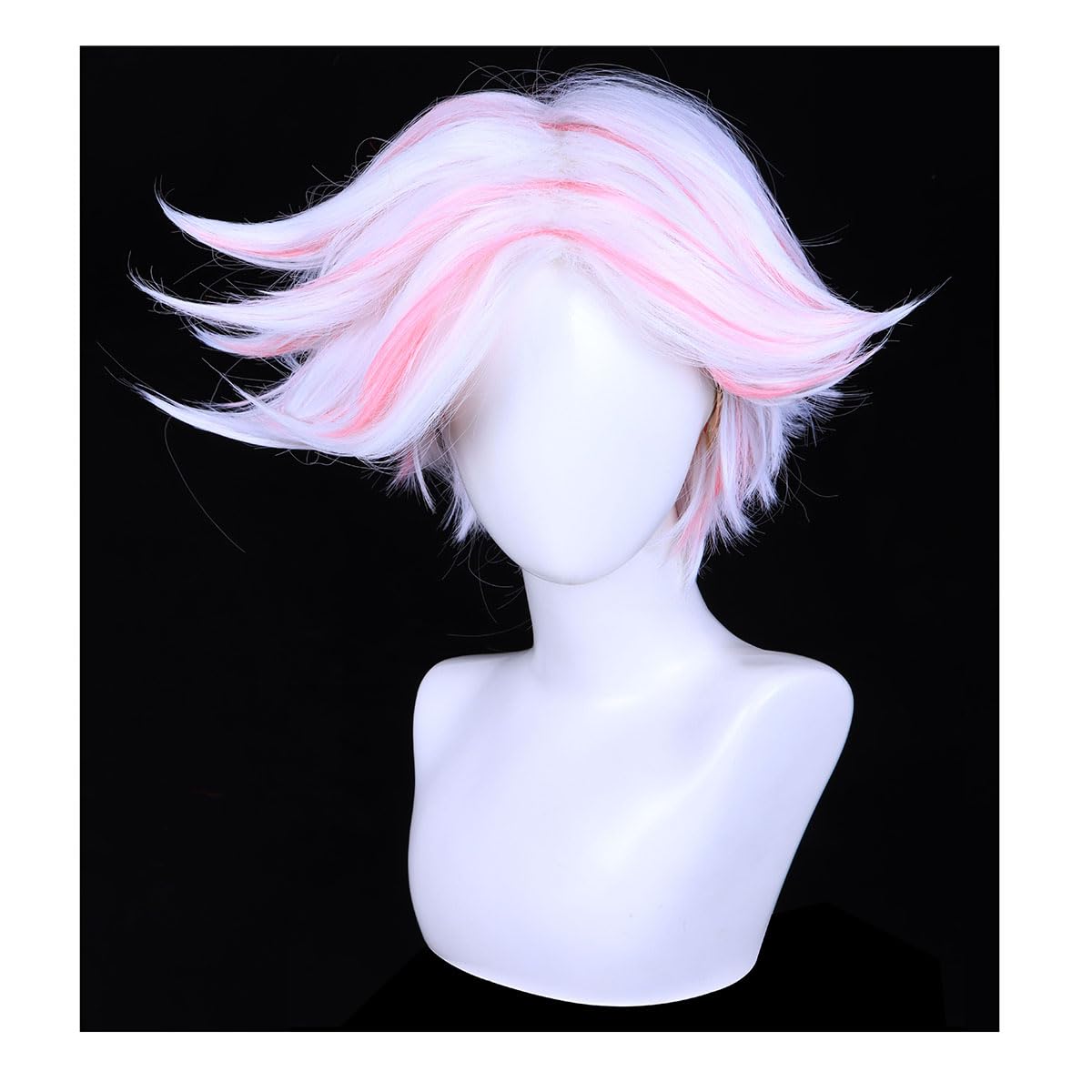 FantaLook Short White and Pink Cosplay Wig for Women Halloween Costume