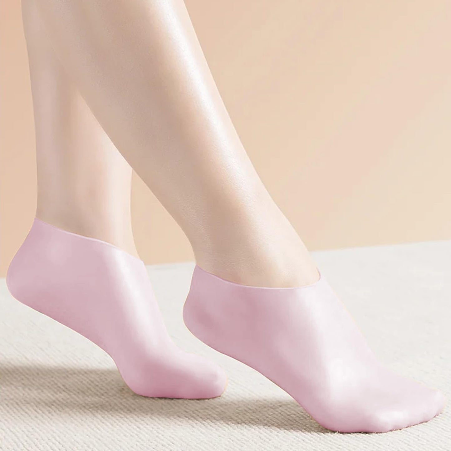 2 Pair Silicone Moisturizing Socks Gloves Set, Gel Socks for Dry Cracked Feet Women Men, Lotion Aloe Spa Pedicure Socks for Foot Softening Care, Silicone Hand and Feet Gloves (Pink)