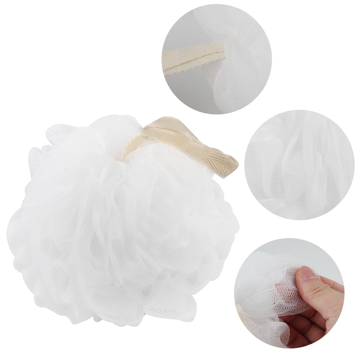Fu Store Loofah Sponge Shower Loofahs 50g Bath Sponges Mesh Balls for Body Scrubber Exfoliator Wash Back Scrubbers Bathroom Men Women - 4 Cleaning Bathing Accessories (50g White 4 Pack)