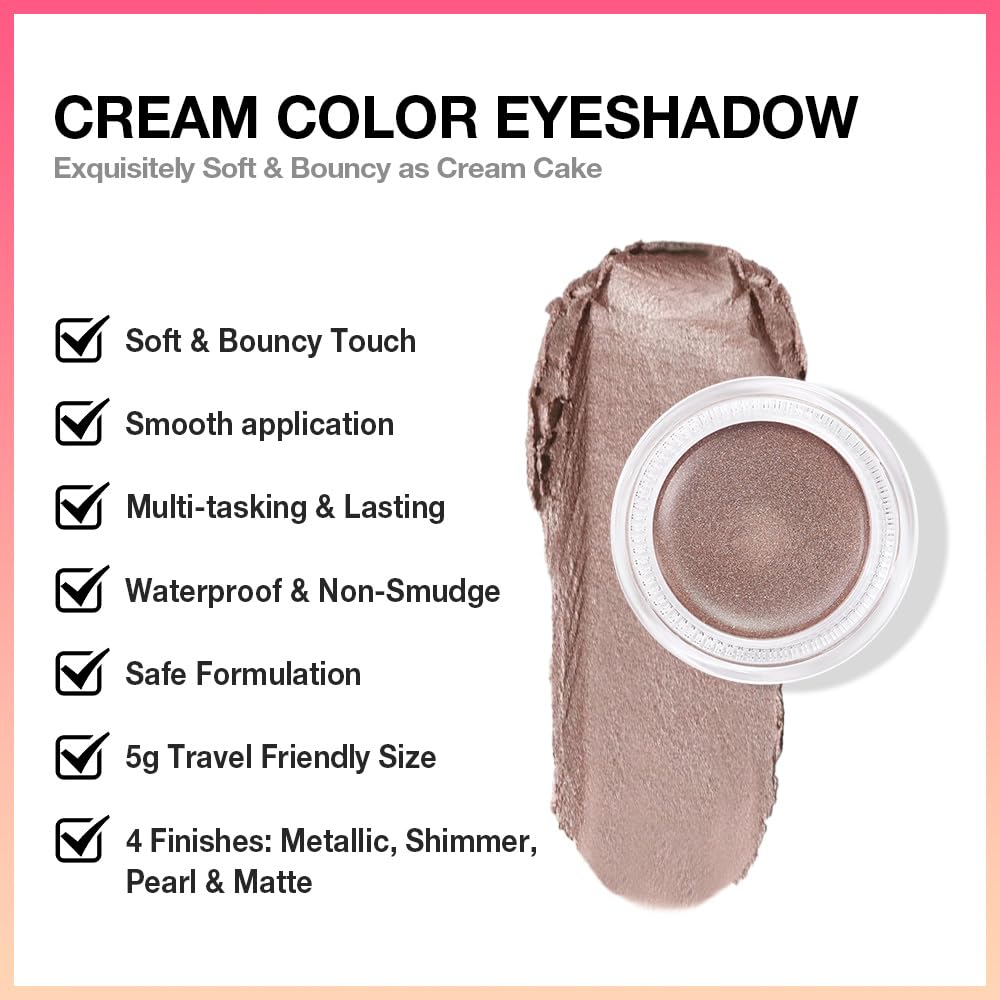 evpct Single Cream Eye Shadow Pallette Pots Makeup for older Women, Caramel Shimmer Glitter Metallic Monochrome Cream to Powder Eyeshadow Palette Eye Brightener, Waterproof Blendable, 710