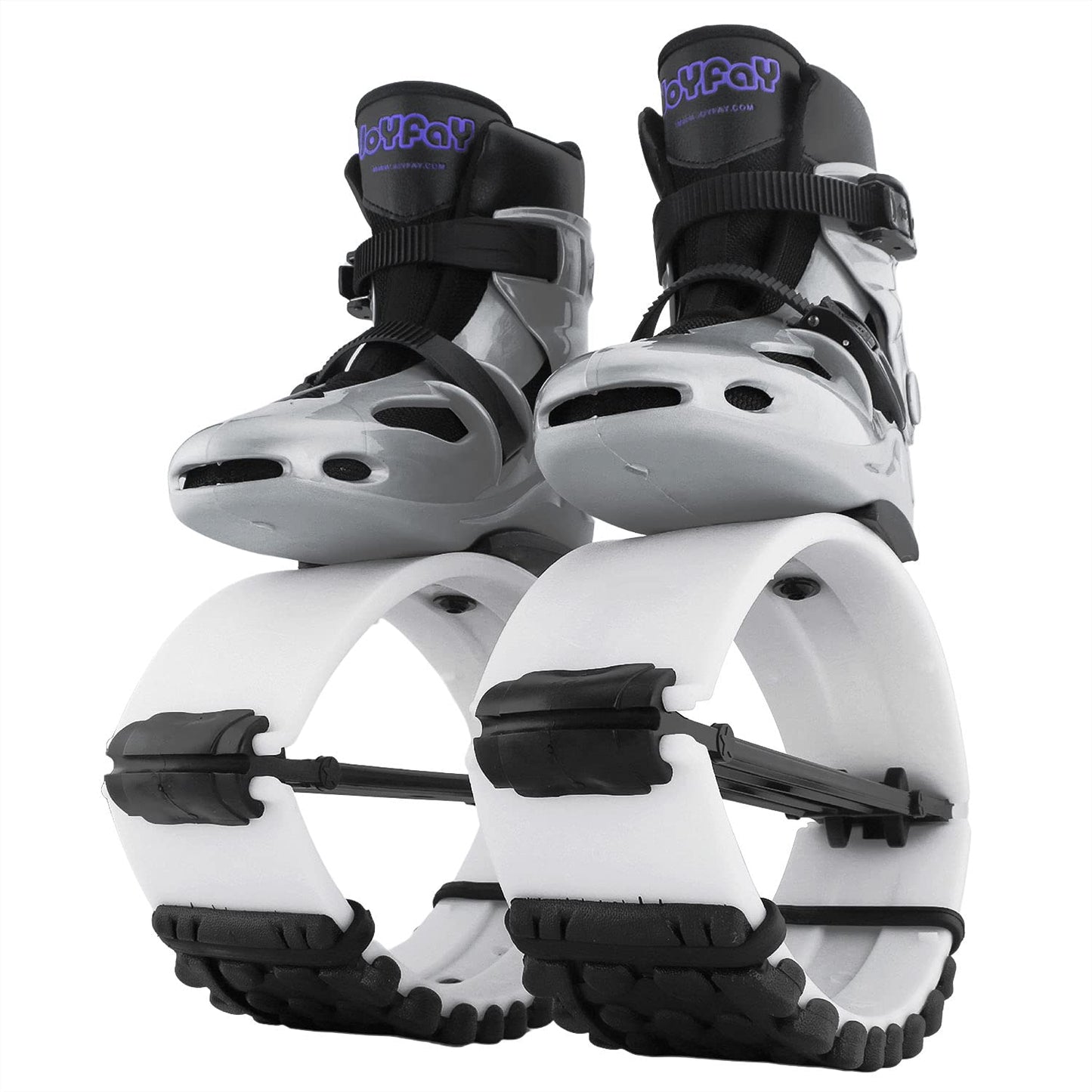Joyfay Jumping Shoes -Grey, Black and White Jump Shoes for Athletes and Heavier Users -Professional Fitness Bounce Shoes for Women and Men -Special Edition Jump Boots with 4 pcs Tension Springs (L)