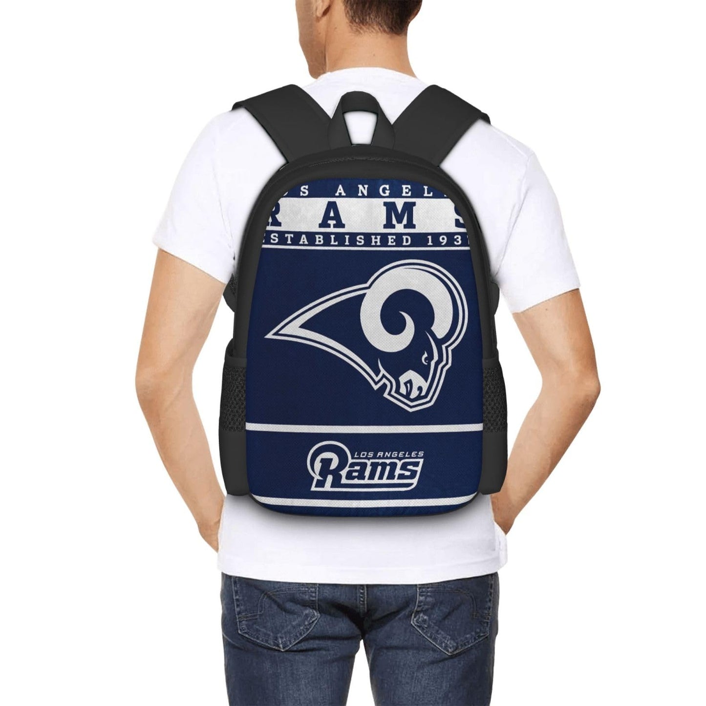 EWLTFM Football Team Backpack Blue Rams Team Logo Pattern Backpack Lightweight Large Capacity Laptop Backpack Casual Sport Travel Backpack Football Fans Gift Unisex, 17 In