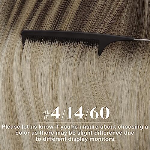Ve Sunny Brown Tape in Hair Extensions Cool Brown Fading to Ash Brown Mix Light Blonde Tape in Hair Extensions for Women Brown Hair Extensions Short Straight Remy Hair 25g 14inch