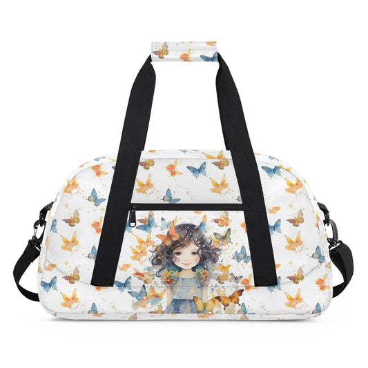 Gym Bag for Kids Girls, Butterfly Girl Small Duffel Bag with Padded Handles Carry On Weekend Travel Bag for School Practice Ball Games