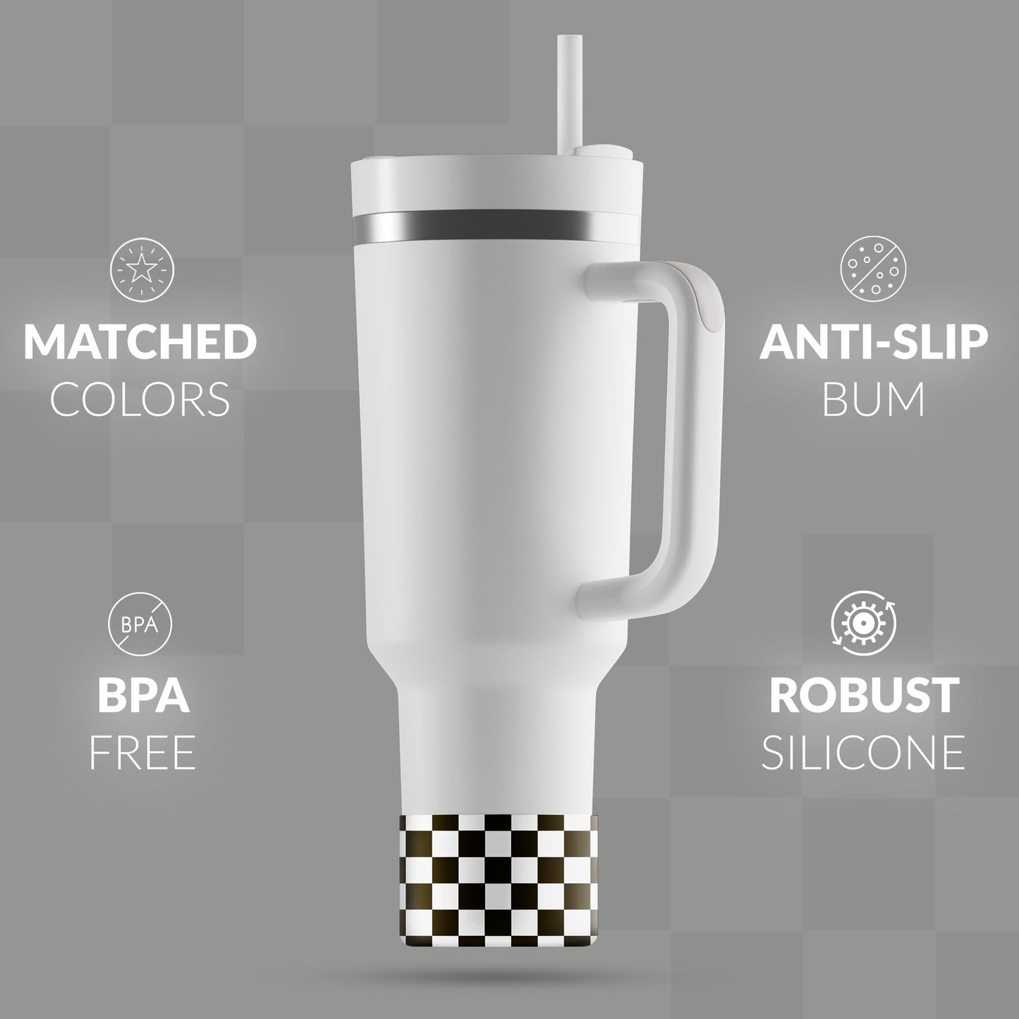REUZBL Checker Silicone Bottle Boot Sleeve for Stanley Tumblers 20-40oz, Hydro Flask Tumblers, Simple Modern Tumblers, Iron Flask Tumbler, Similar Tumblers, Tumbler Water Bottle Accessory