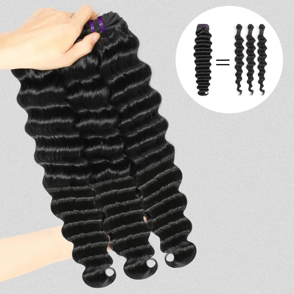 16A Raw Hair Loose Deep Wave Bundles Unprocessed Brazilian Virgin Hair Loose Deep Curly Human Hair Bundles for Black Women 14 16 18 Inch Wet and Wavy Hair Weft Natural Black