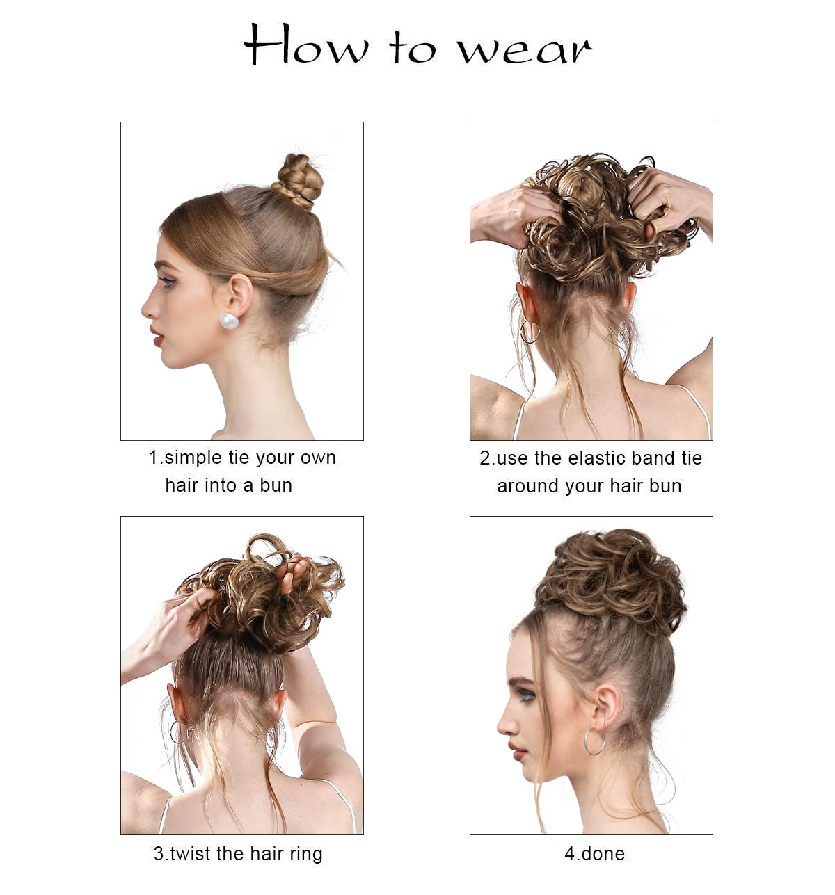 SARLA 2PCS Messy Hair Bun Hair Pieces Wavy Curly Synthetic Updo Fake Scrunchies Ponytail Extension for Women Light Auburn