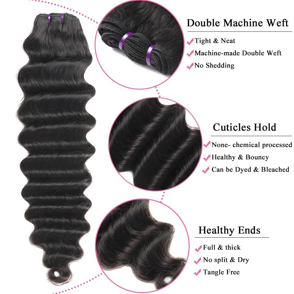 16A Loose Deep Wave Bundles Human Hair 14 16 18in Brazilian Virgin Loose Deep Wave 3 Bundles 100% Unprocessed Brazilian Virgin Remy Human Hair Bundles Loose Deep Bundles Thick Ends for Black Women