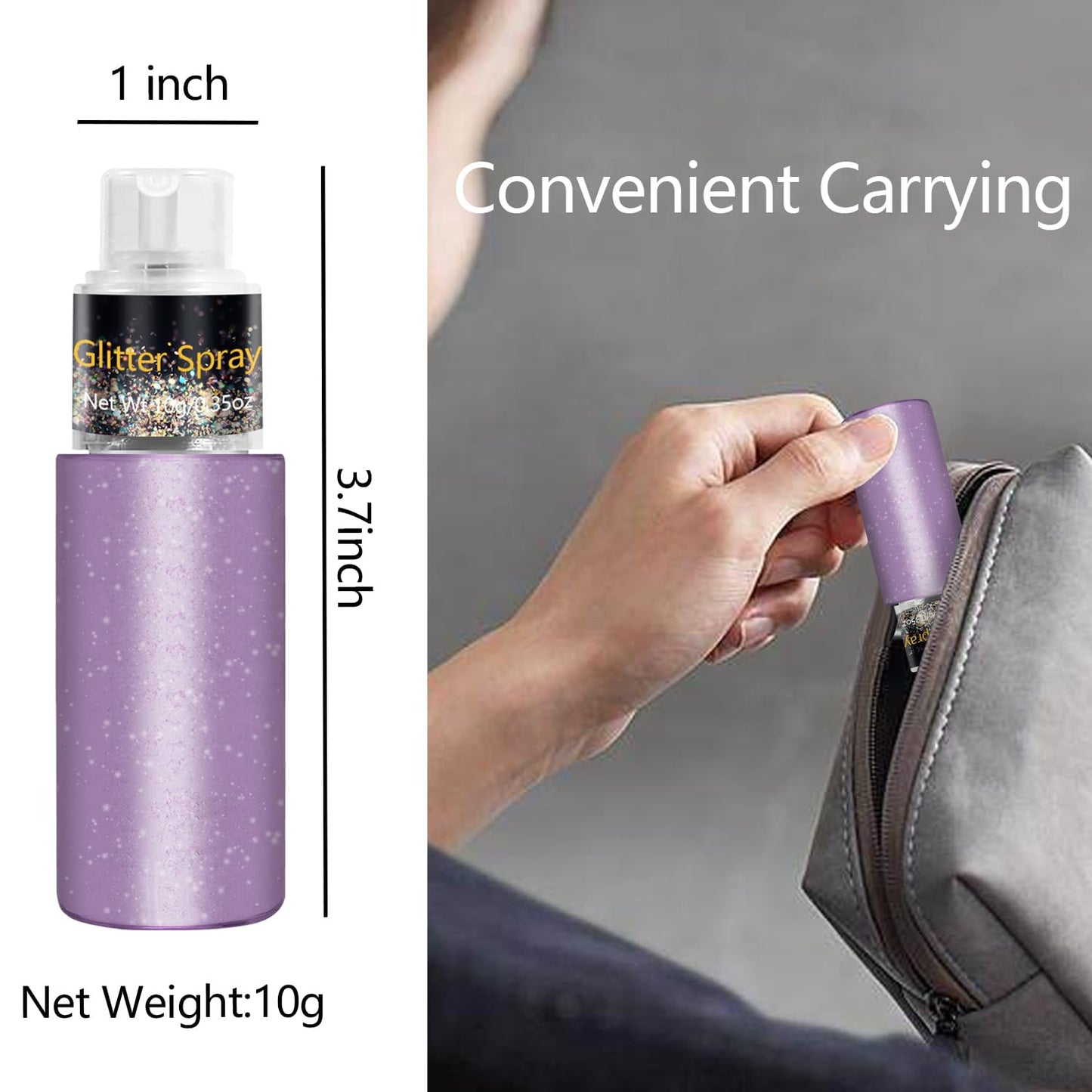 Hair and Body Glitter Spray, Holographic Glitter Highlighter Powder, Face Body Clothes Shiny Glitter, Loose Shimmer Hairspray Festival Rave Prom Accessories, 10g (05# Purple)